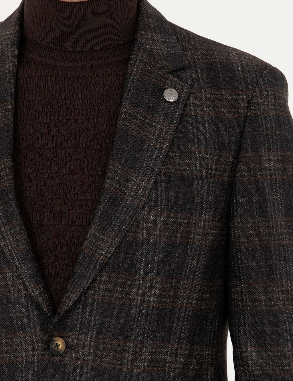 Kahverengi Slim Fit Y_n Ekose Ceket