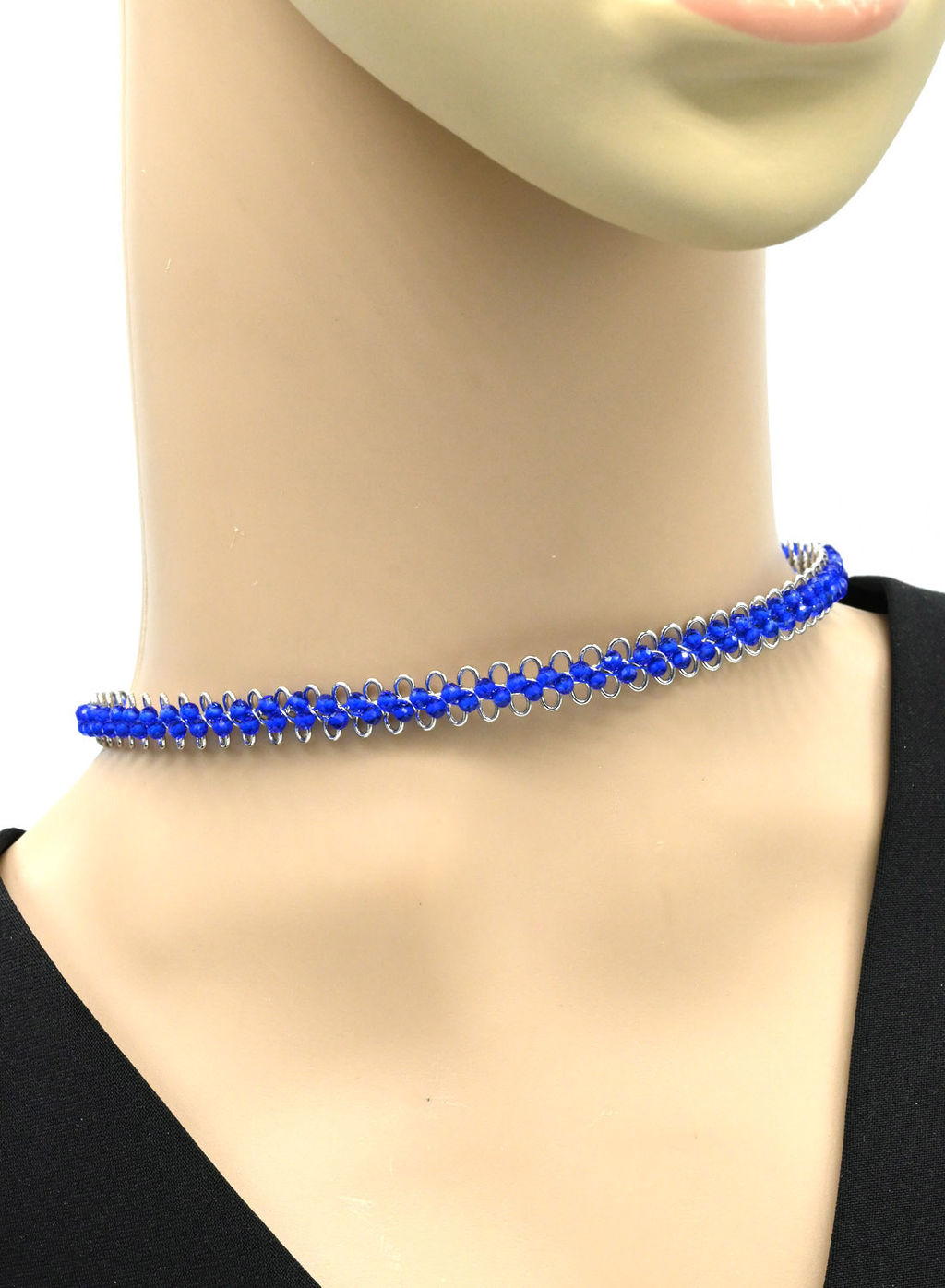 Чокер из циркона шарик гр.3мм цв.синий, 43см
