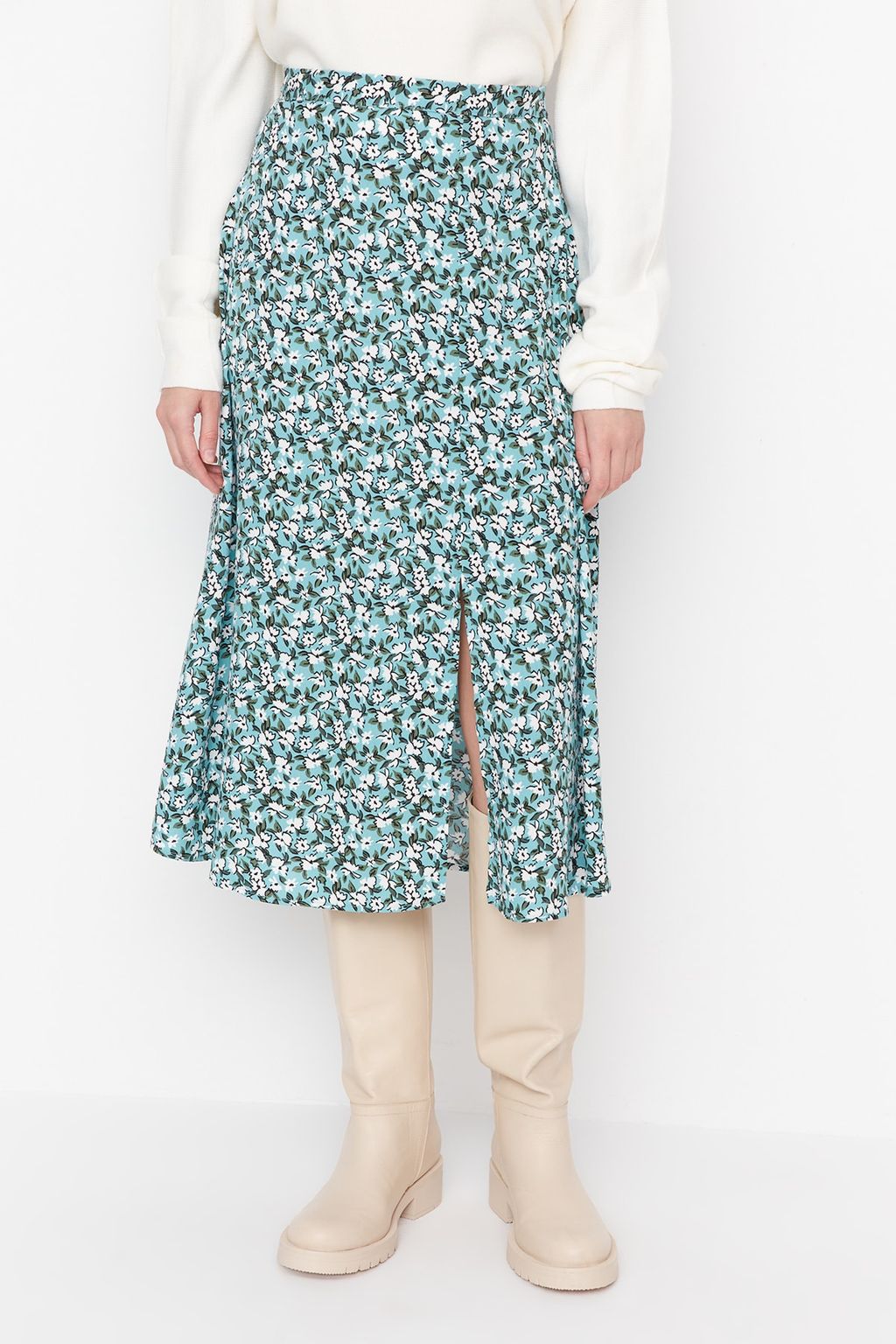 TRENDYOLMILLA Siyah Y?rtmac Detayl? Cicek Desenli Viskon Kumasl? Midi Dokuma Etek TWOSS20ET0230 фото 19