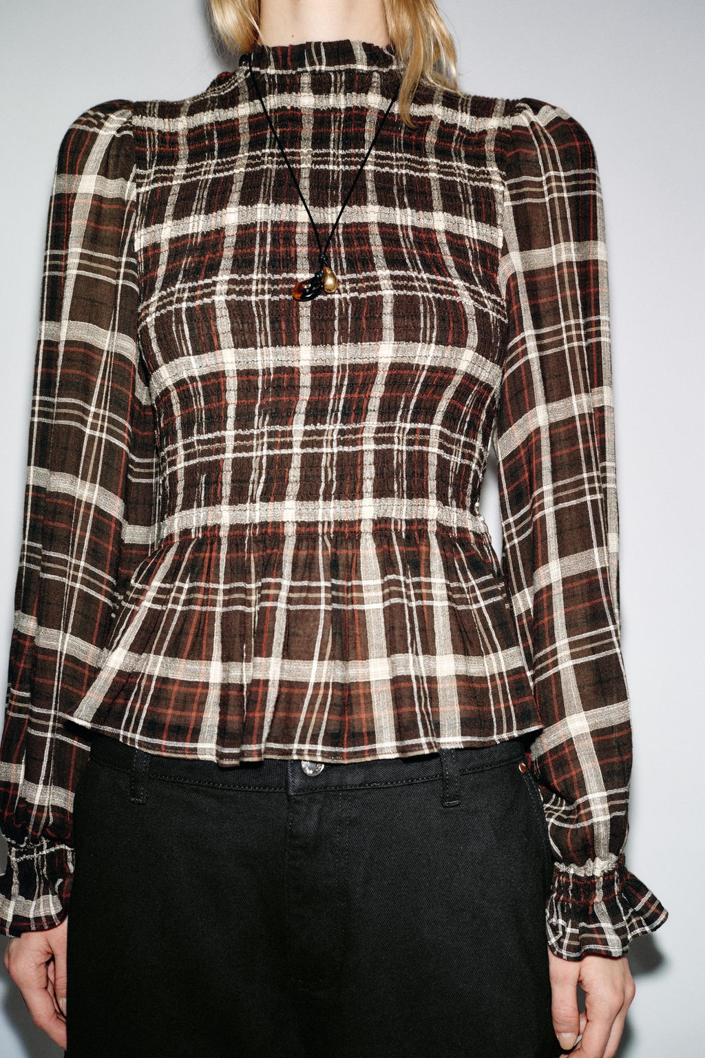 CHECK SMOCKED SHIRT - Zara фото 3