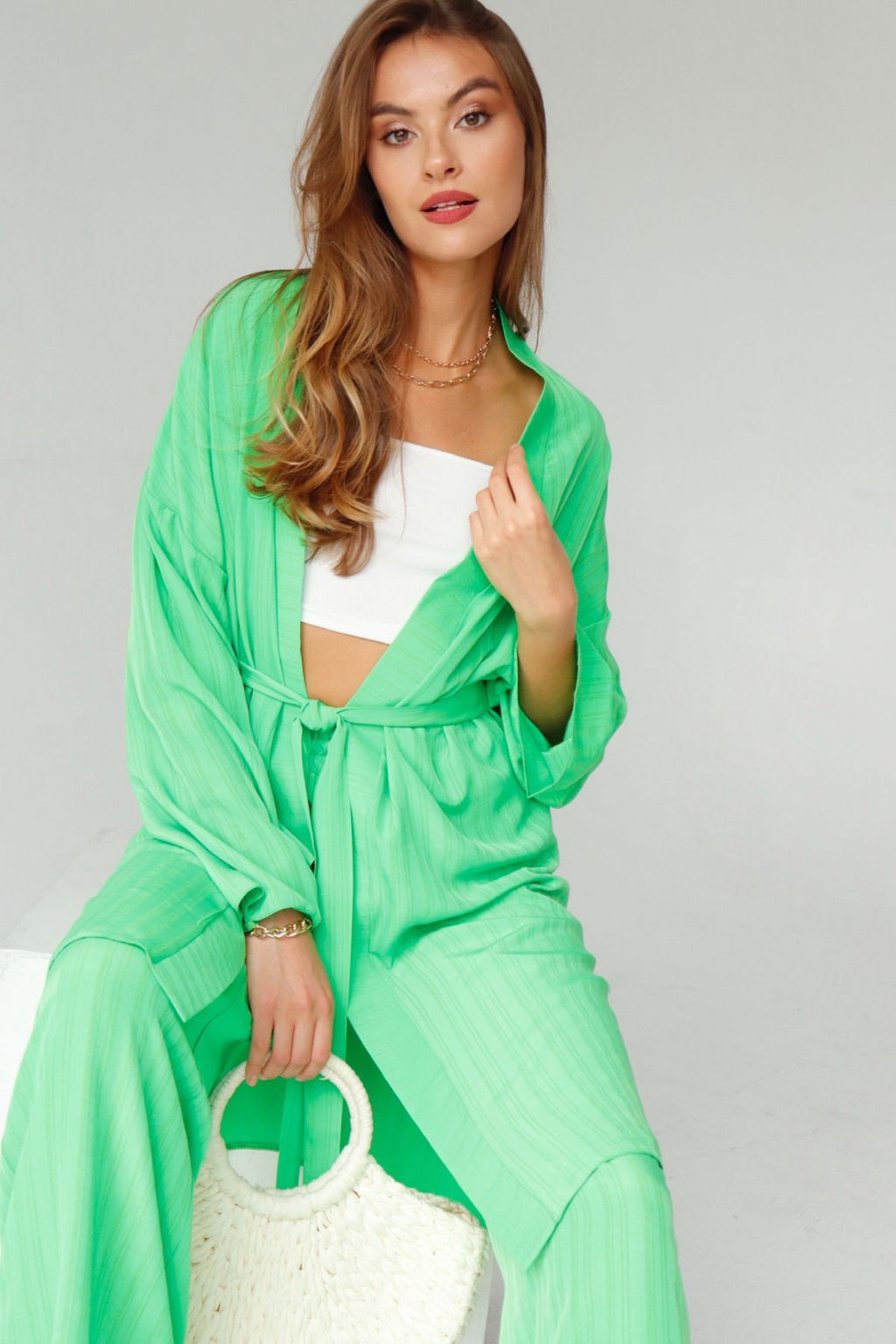 9389 Костюм из кимоно и брюк-палаццо салатовый - Martichelli фото 15