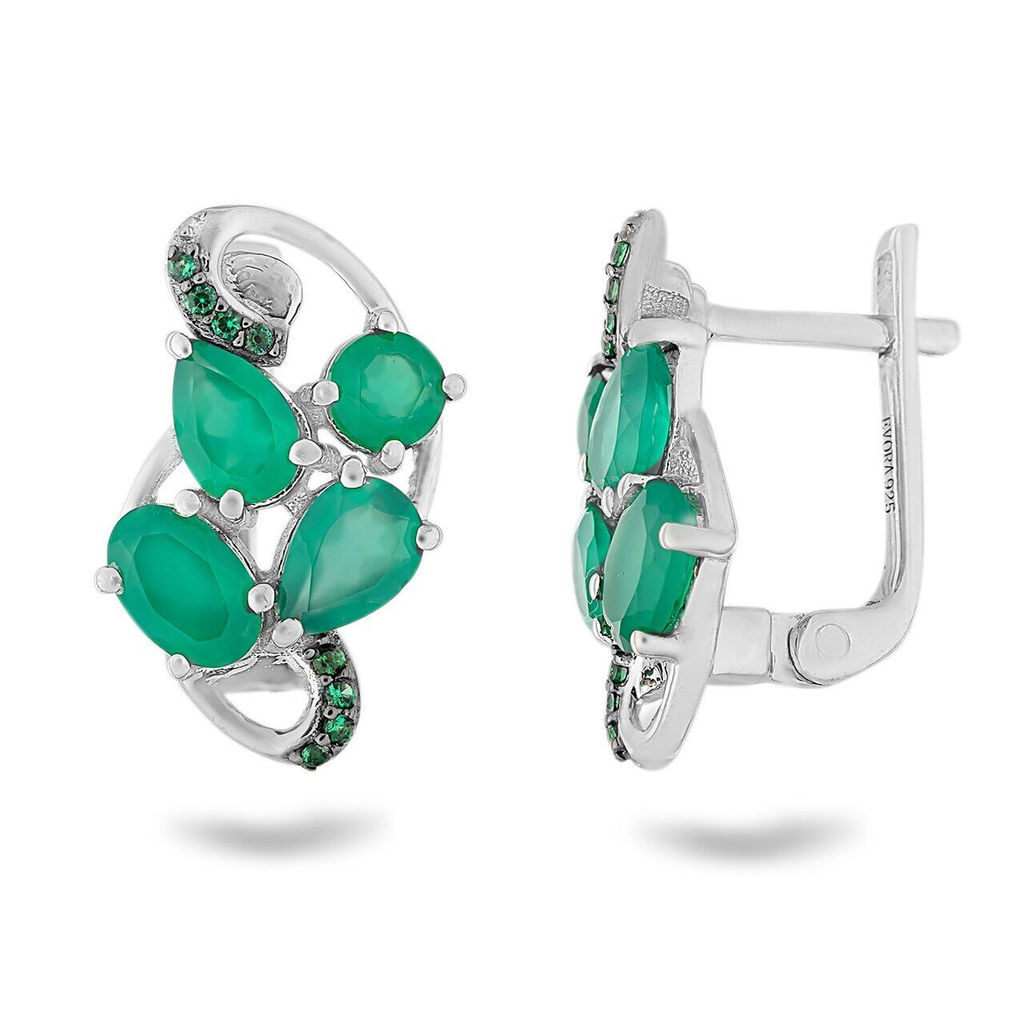 Серьги, зеленый агат , наноизумруд, Ассоль