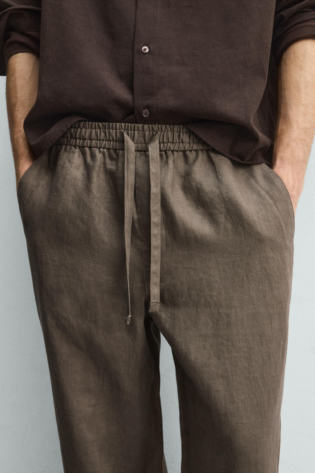 PANTAL?N RELAXED FIT 100% LINO / Marr?n / Topo - Zara фото 5