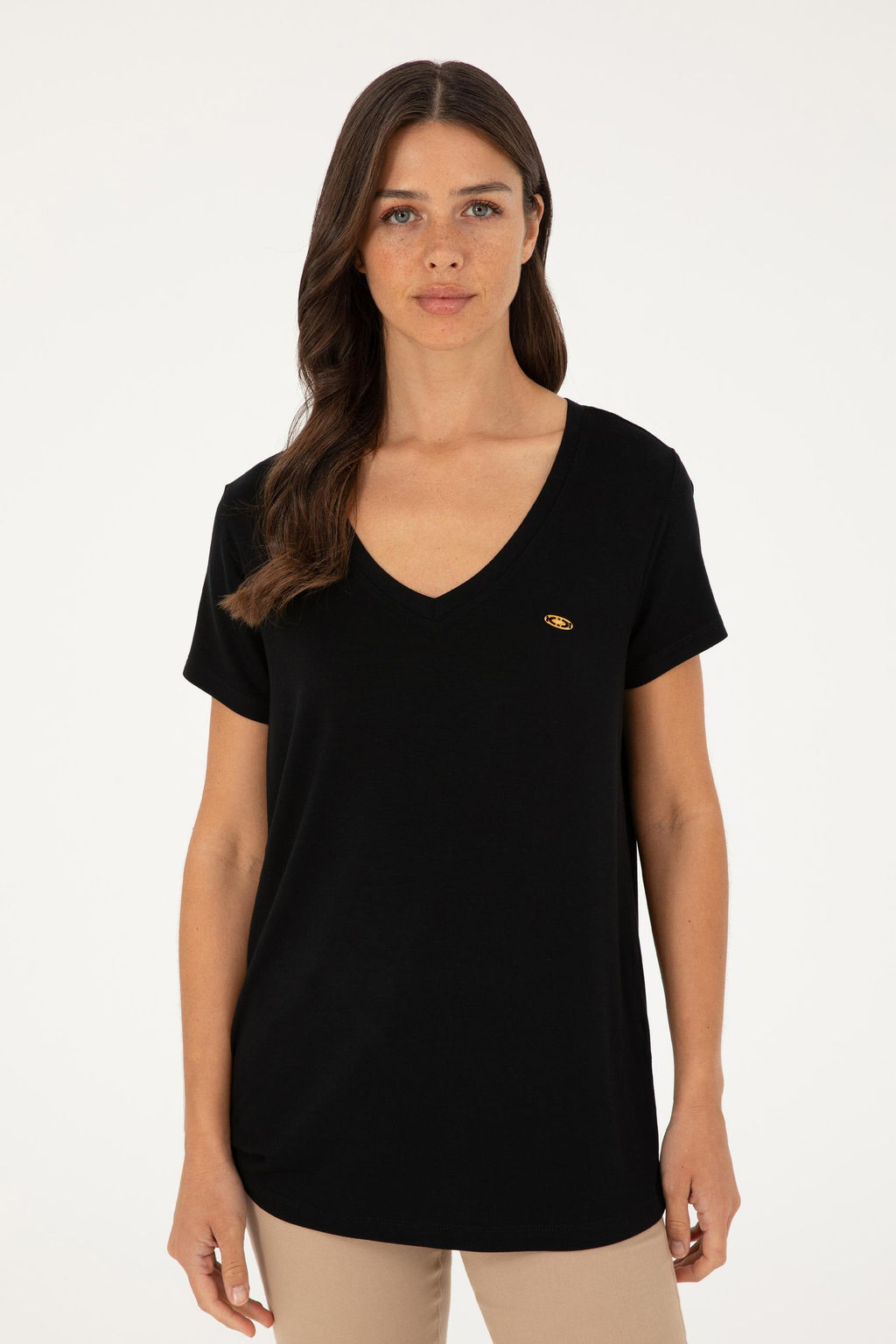 U. S. Polo Assn / Женская черная базовая футболка с v-образным вырезом - U.s. polo assn фото 10