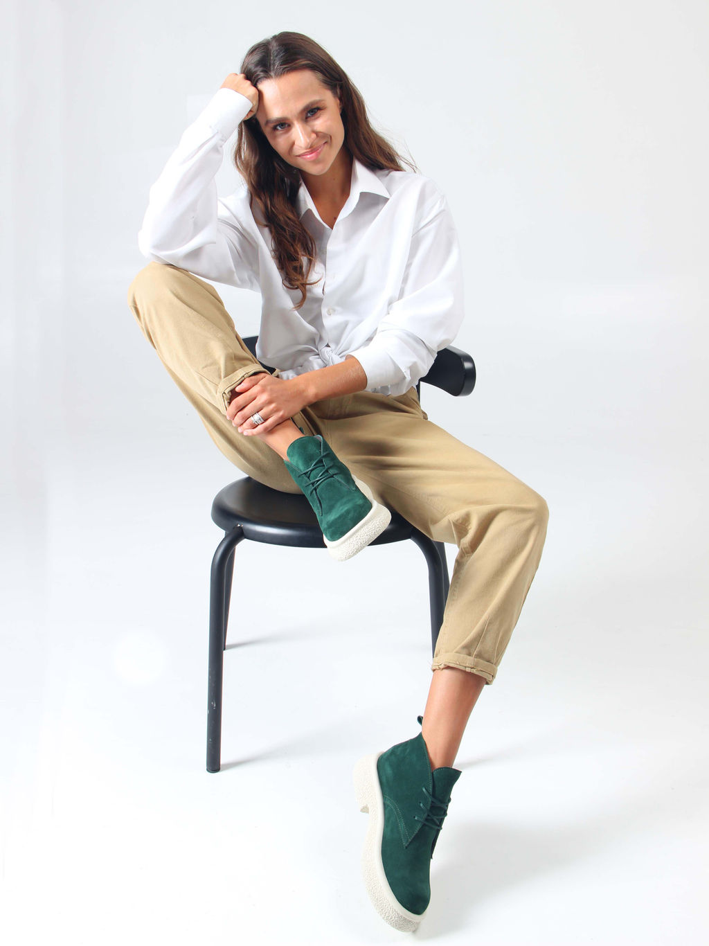 Ботинки 308.агатаw. зеленый замша/Байка