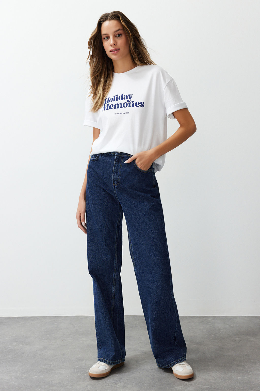 TRENDYOLMILLA Beyaz Bask?l? Premium %100 Pamuk Relaxed/Rahat Kesim Orme T-Shirt TWOSS24TS00178  фото 14