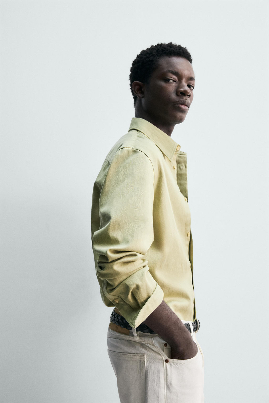 CAMISA DENIM FLUIDO REGULAR FIT / Verde / Crudo - Zara фото 6