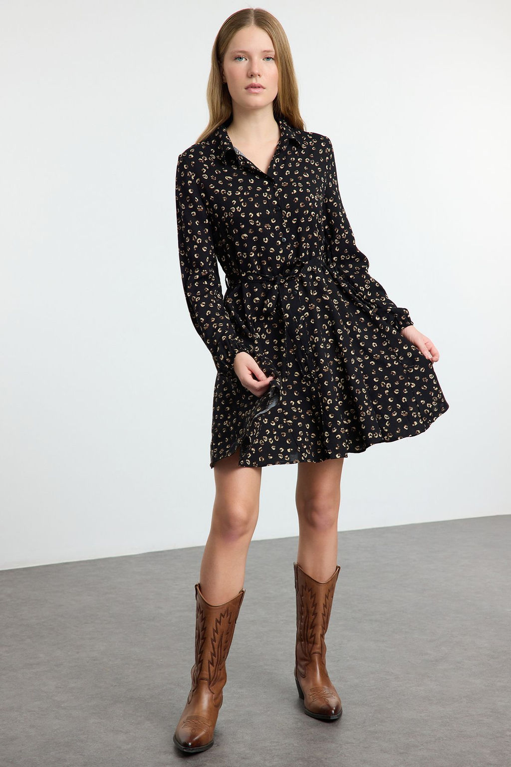 TRENDYOLMILLA Cok Renkli Kusakl? Animal Desenli Skater/Belden Ac?lan Mini Viskon Dokuma Elbise TWOAW25EL00461  фото 7