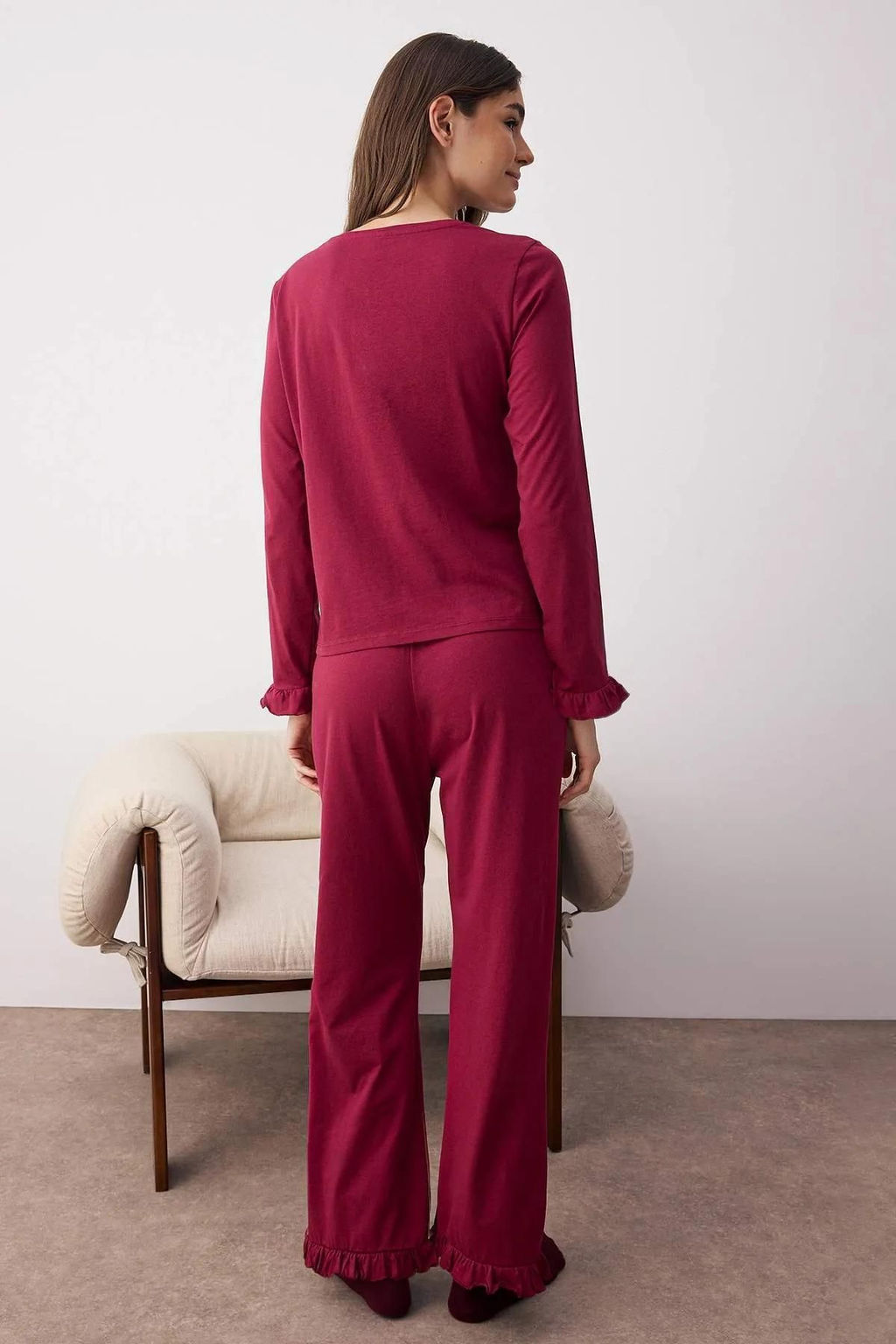 Bordo %100 Pamuklu F?rf?rl? Orme Pijama Tak?m? THMAW26PT00057 - Trendyolmilla фото 4