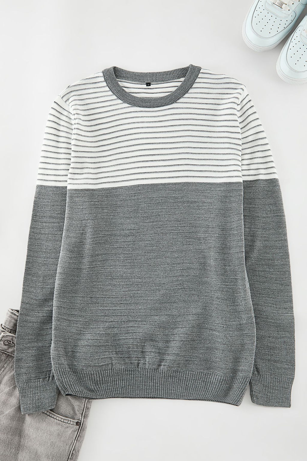 TRENDYOL MAN Gri Slim Dar Kesim Bisiklet Yaka Cizgili Triko Kazak TMNAW20LS0007 - Trendyolmilla фото 6