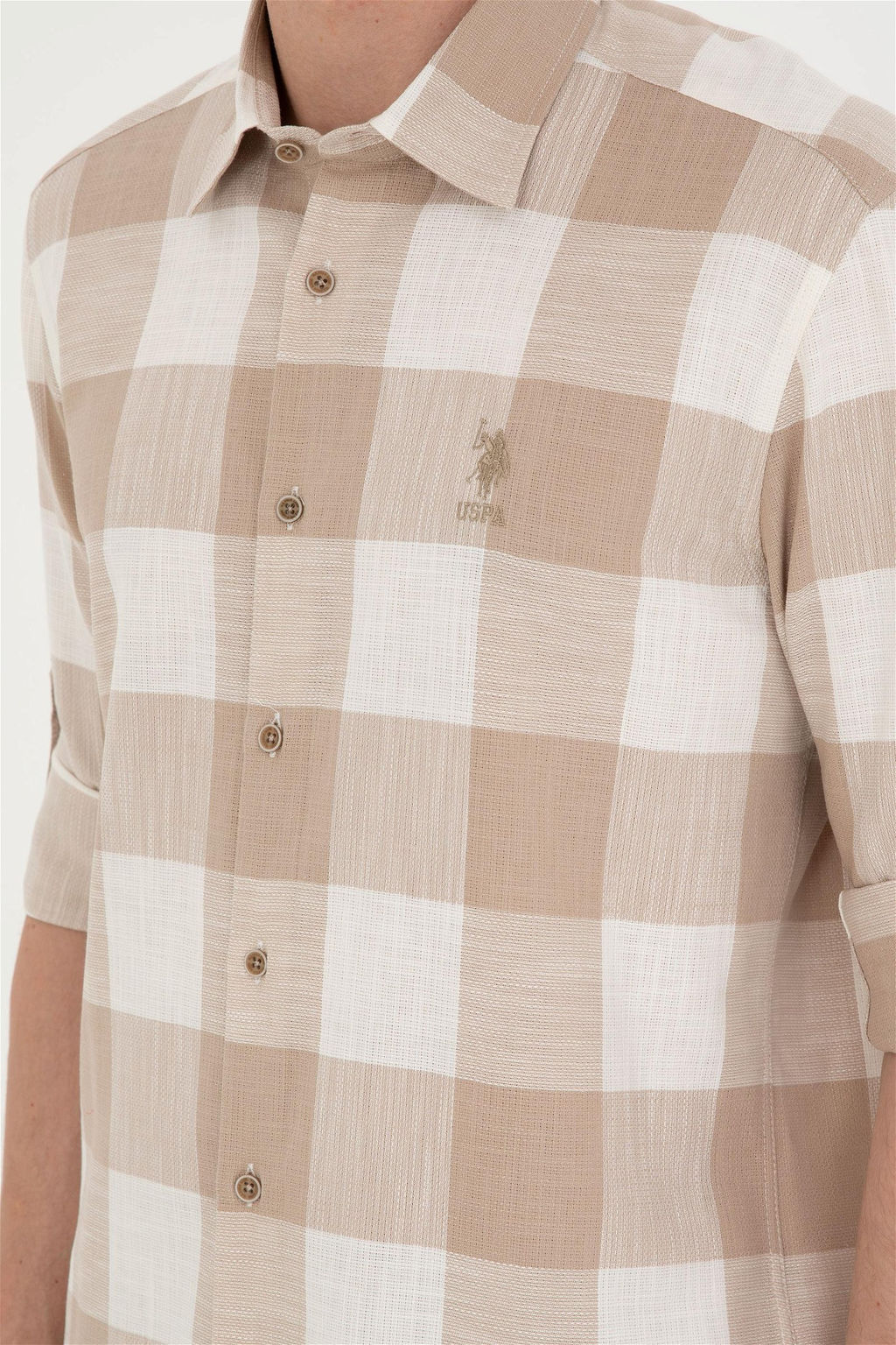 U. S. Polo Assn / Мужская рубашка цвета хаки с длинным рукавом - U.s. polo assn фото 7