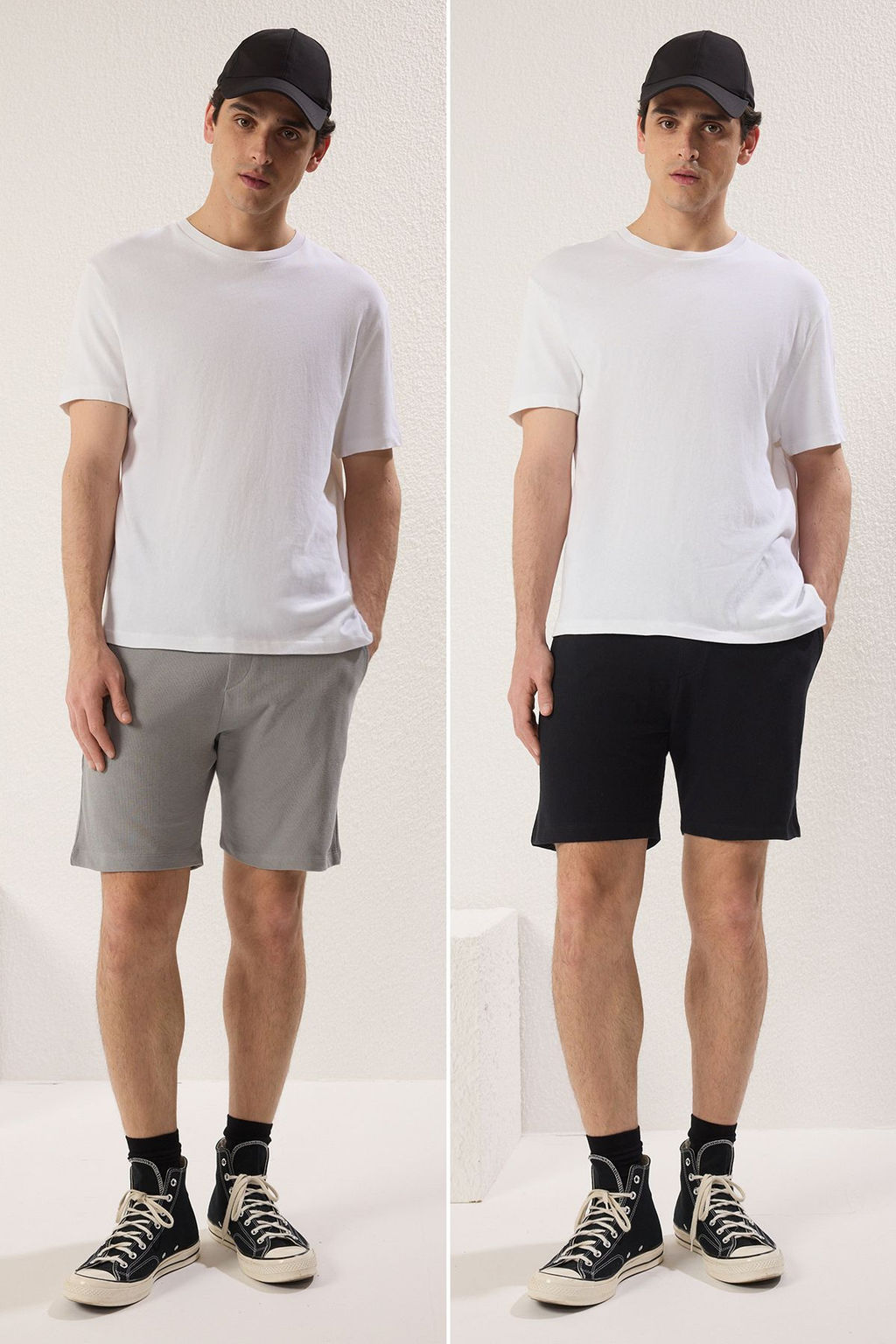 Siyah-Gri 2li Paket Regular/Normal Kesim %100 Pamuklu Dokulu Sort & Bermuda TMNSS25SR00040