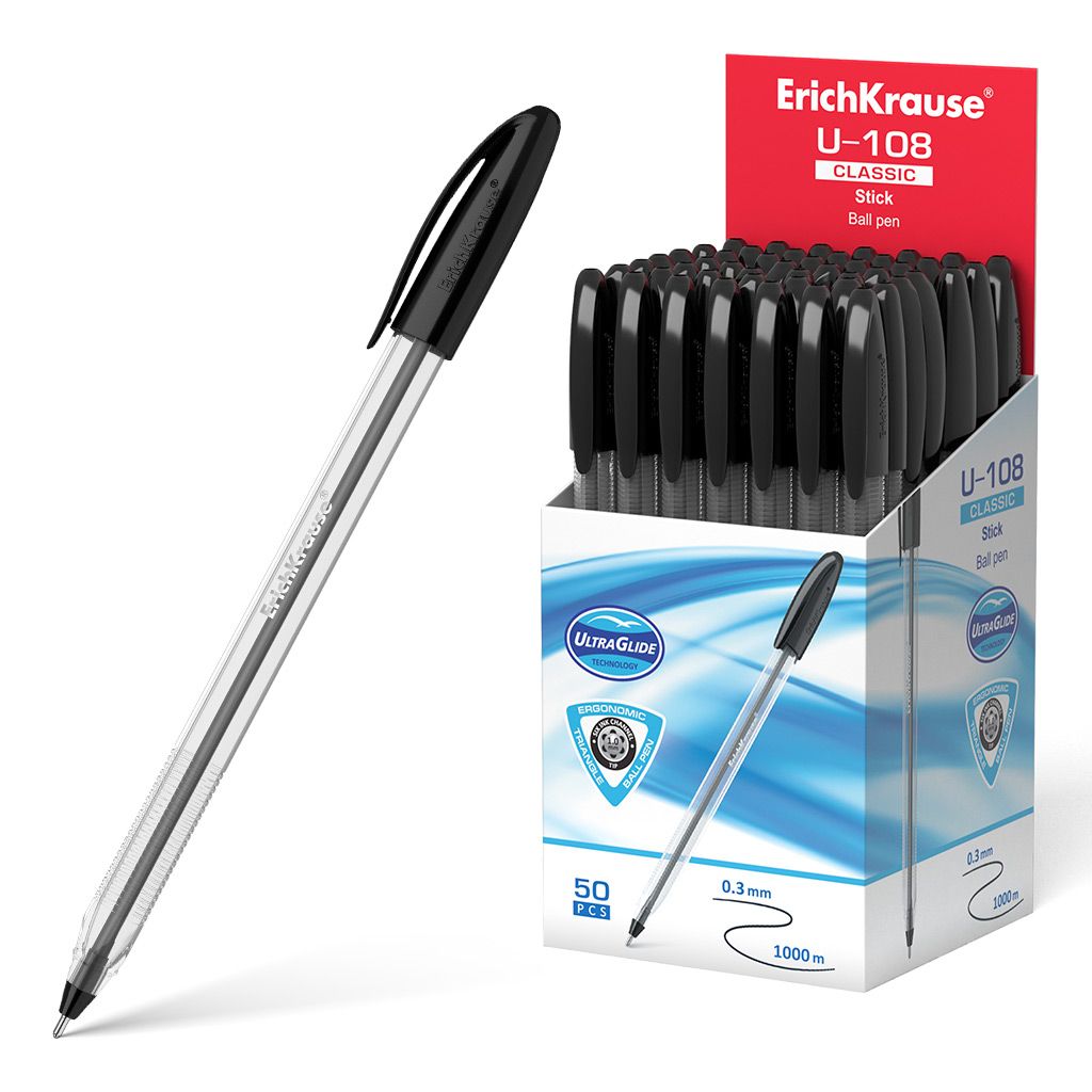 Цена за 50 шт. Ручка шариковая ErichKrause U-108 Stick Classic 1.0, Ultra Glide Technology, цвет чернил черный (в коробке по 50 шт.)