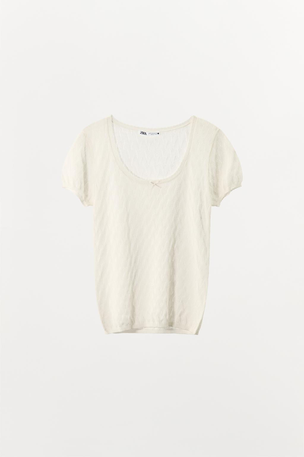 CHUNKY KNIT T-SHIRT WITH SATIN BOW - Zara фото 4