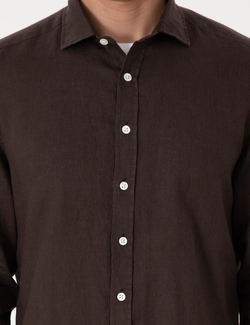 Kahverengi %100 Keten Regular Fit Uzunkollu G_mlek