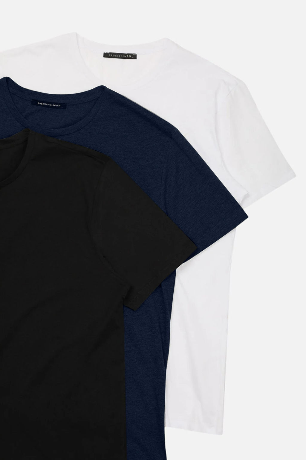Lacivert-Siyah-Beyaz Slim/Dar Bisiklet Yaka Basic %100 Pamuklu 3lu Paket T-Shirt TMNSS19BO0007