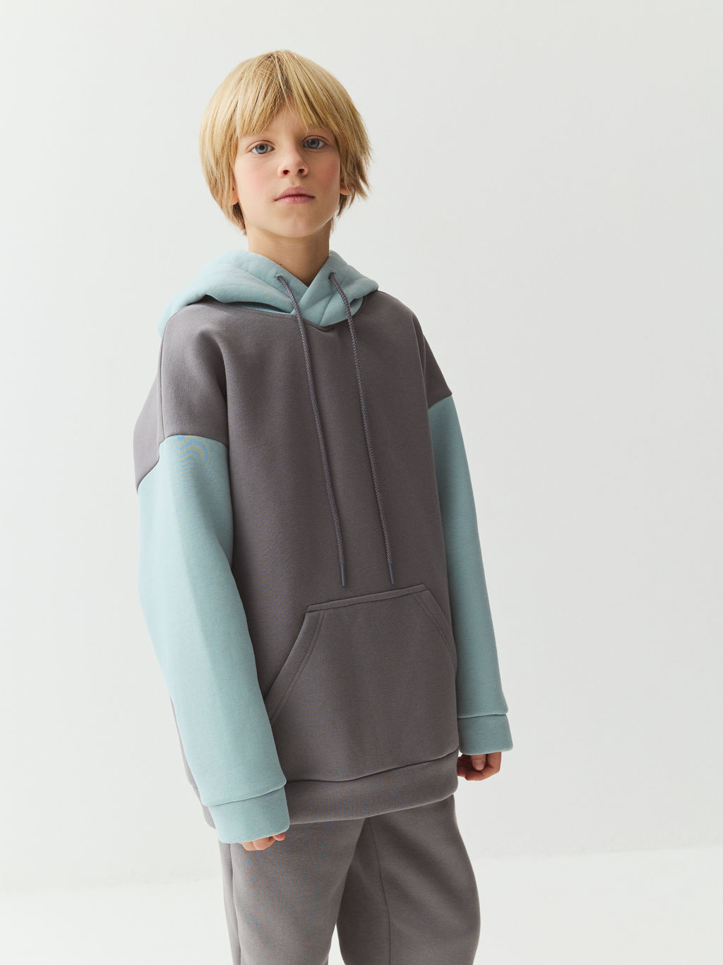 Худи колор блок Графит/Турмалин утепленное 7+ - Bungly фото 2