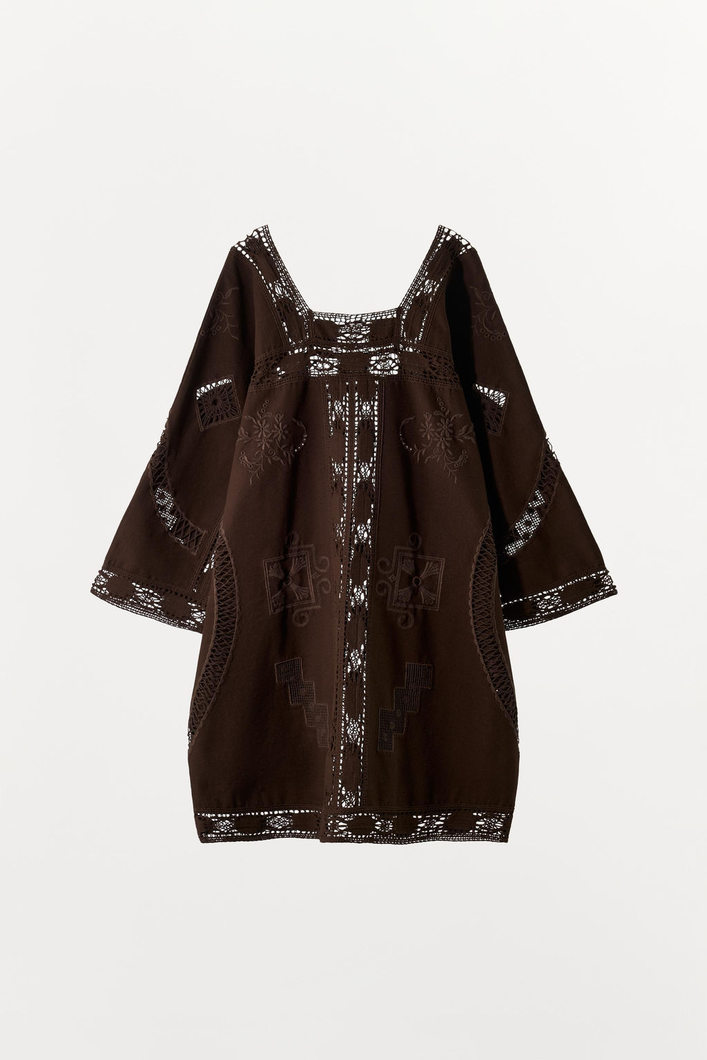 VESTIDO CANVAS BORDADOS CALADOS / Marr?n