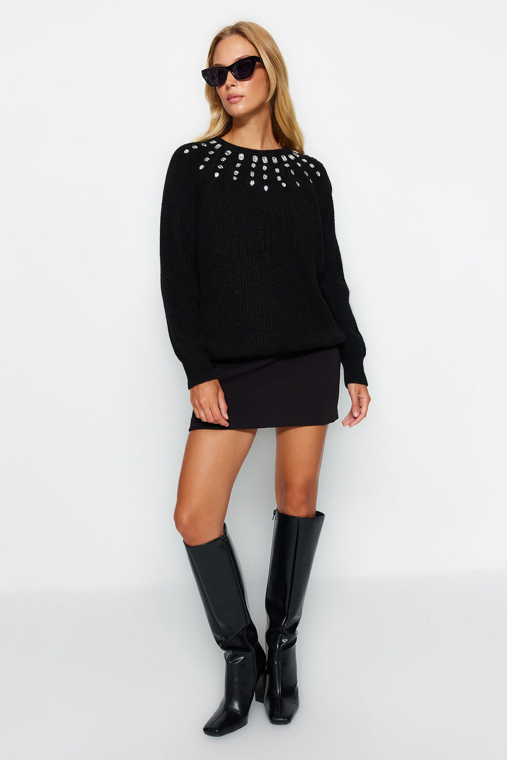 Ekru Yumusak Dokulu Mucevherli Triko Kazak TWOAW24KZ00685 - Trendyolmilla фото 9