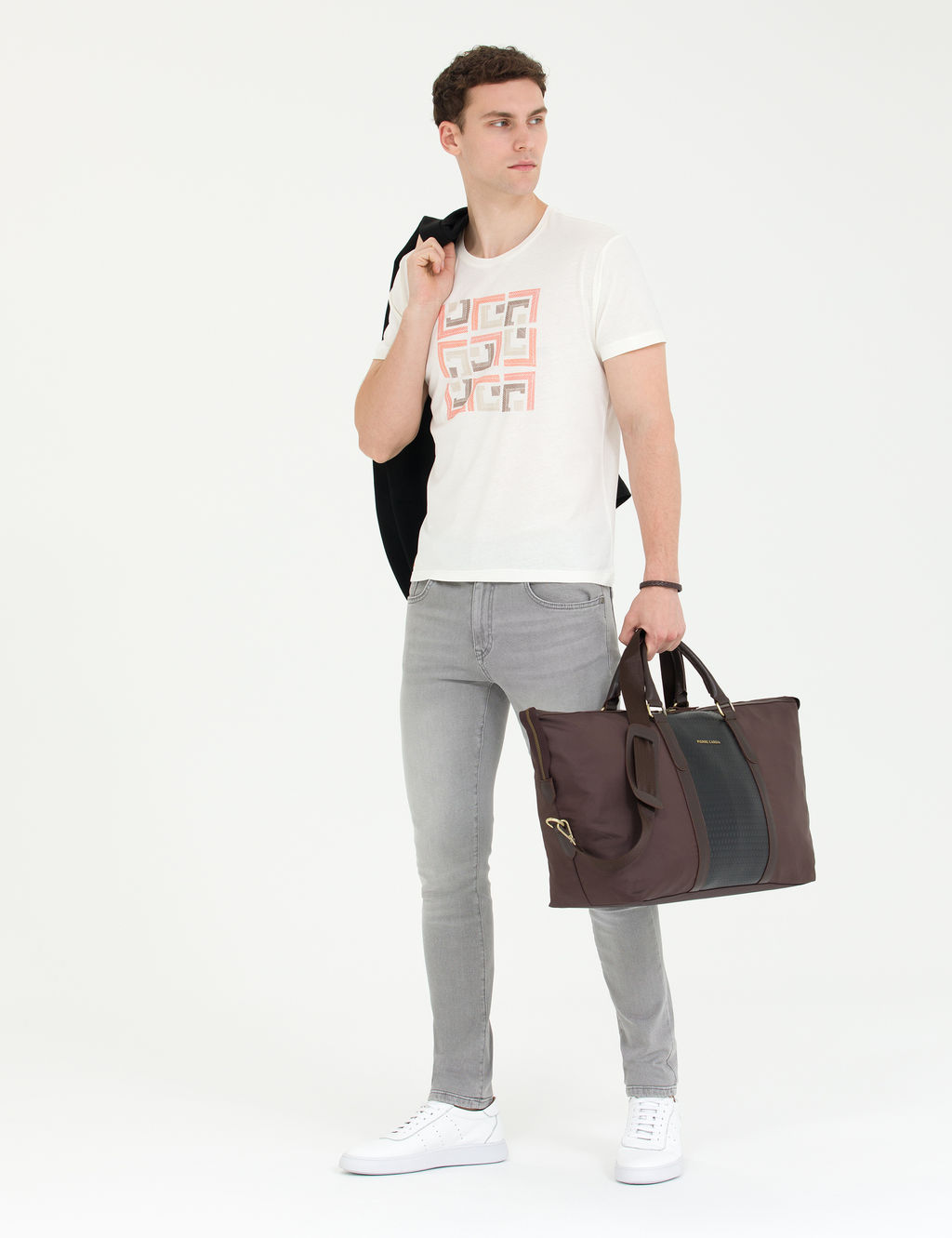 Ekru Slim Fit Bisiklet Yaka Ti__rt