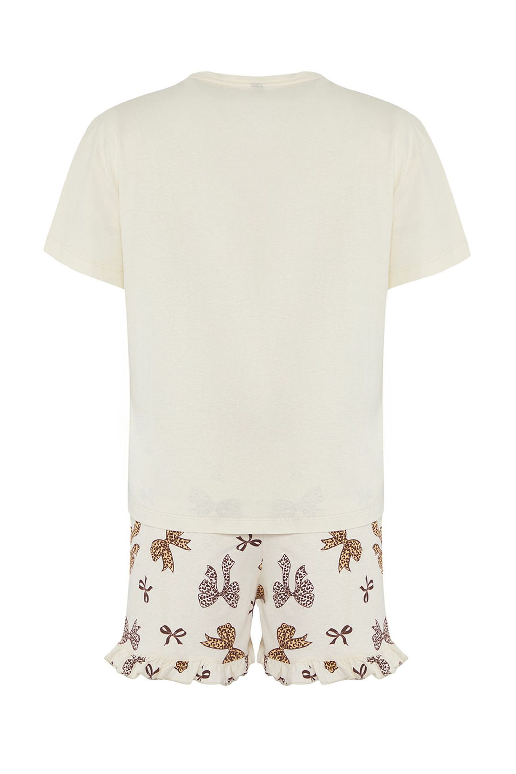 Trendyolmilla Bej 100% Pamuklu Leopar Kurdele/Fiyonklu F?rf?r Detayl? Sortlu Orme Pijama Tak?m? THMSS25PT00347  фото 6