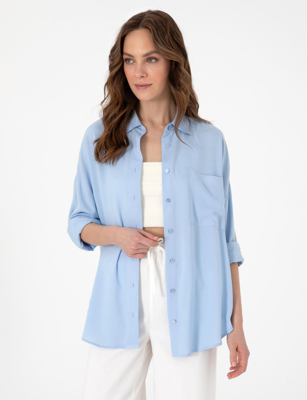 A__k Mavi Oversize Uzun Kollu G_mlek