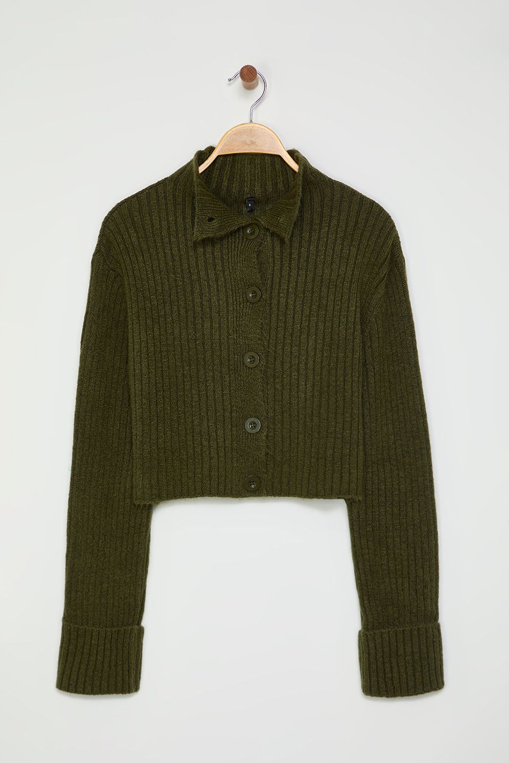 Haki Crop Yumusak Dokulu Dik Yaka Triko H?rka TWOAW22HI0174