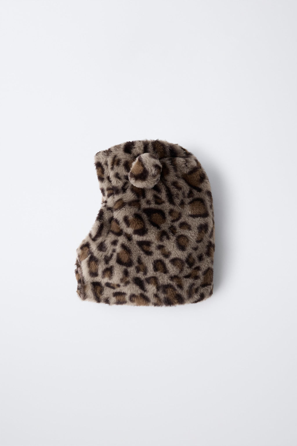 FAUX FUR ANIMAL PRINT HOOD WITH EARS