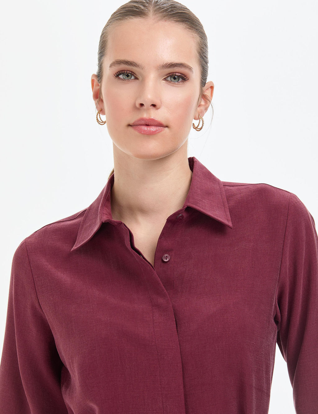 Bordo Comfort Fit Dokuma Elbise