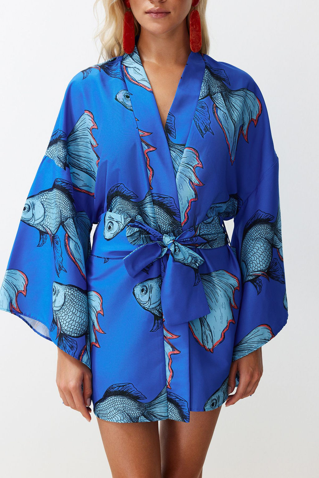 Tropikal Desenli Kusakl? Volanl? Mini Dokuma Plaj Kimono&Kaftan TBESS23KM00024 - Trendyolmilla фото 13