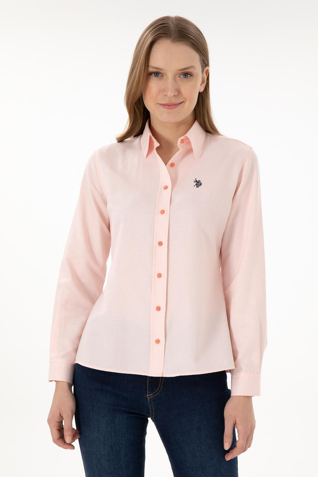 Женская базовая рубашка лососевого цвета с длинным рукавом Неожиданная скидка в корзине - U.s. polo assn фото 8