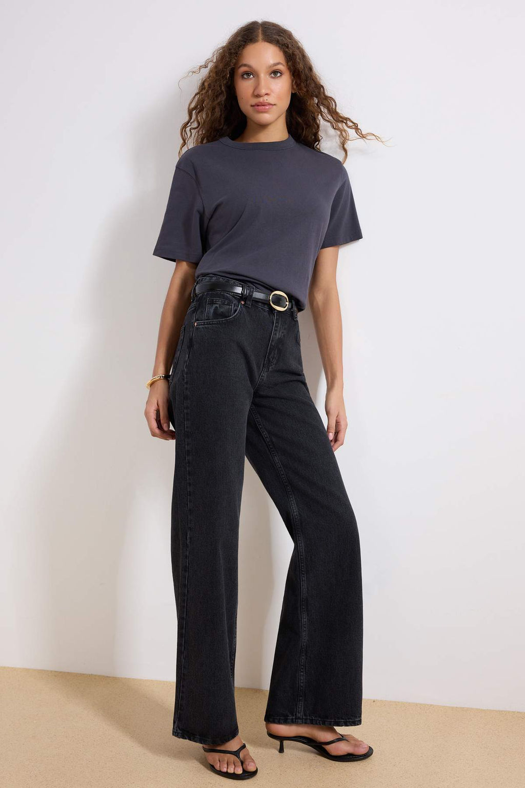 Antrasit Yuksek Bel Wide Leg Genis Paca %100 Pamuk Non-Stretch Jeans TWOAW24JE00089