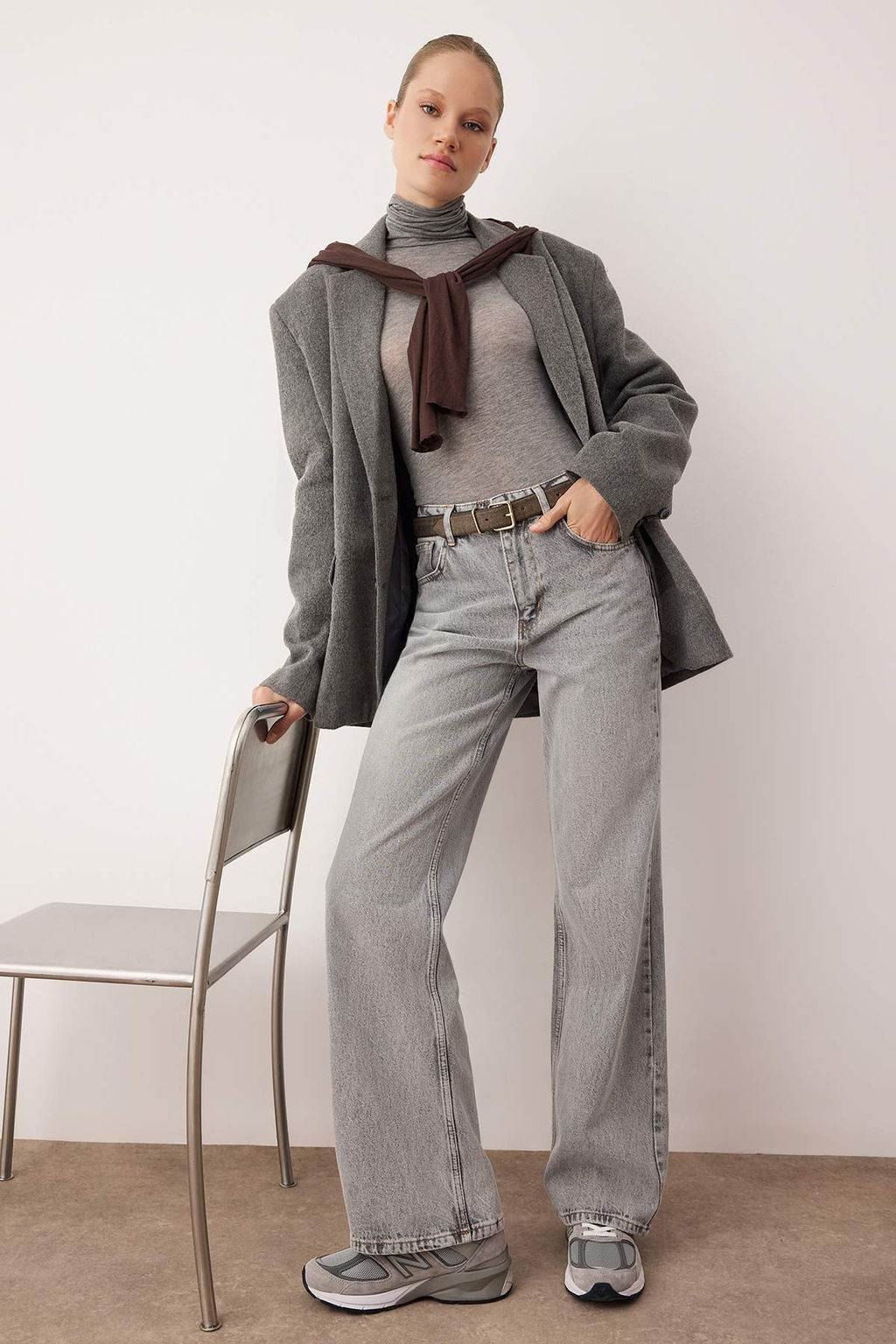 Gri Yuksek Bel Wide Leg Jeans TWOSS25JE00172