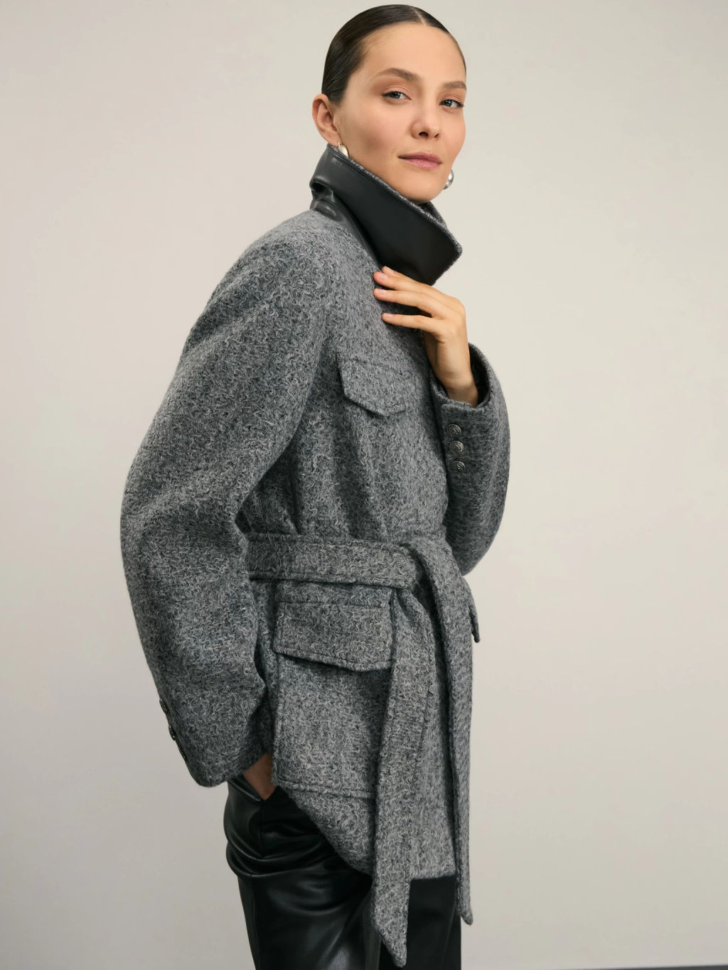 Куртка-рубашка из ткани с ворсом на поясе / Zarina  фото 3