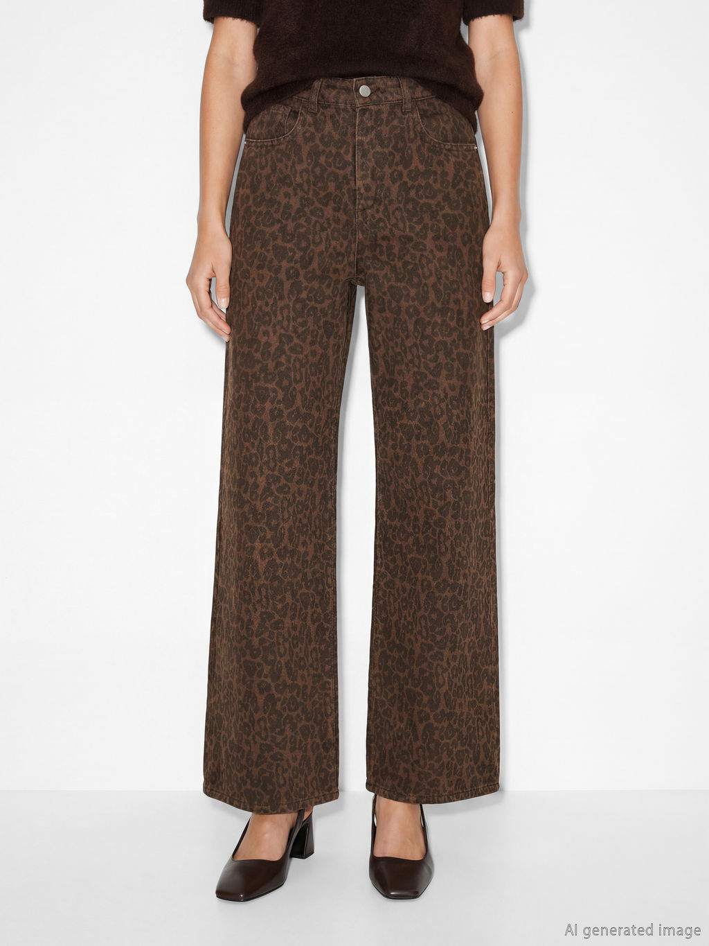 Wideleg Leopar Desenli Kad?n Jean Pantolon