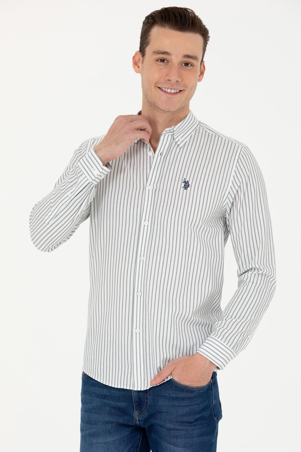 U. S. Polo Assn Мужская белая рубашка в полоску цвета экрю - U.s. polo assn фото 15
