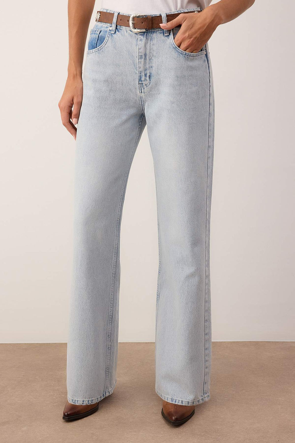 Ac?k Mavi Kemerli Yuksek Bel Wide Leg Palazzo Jeans TWOAW26JE00271 - Trendyolmilla фото 6