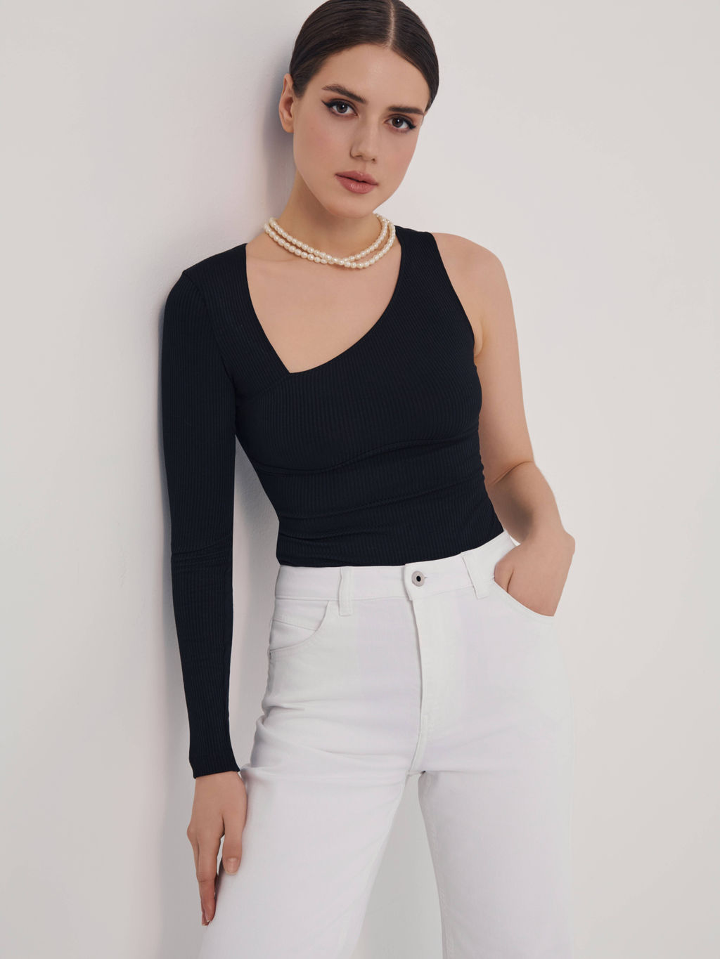 CONTE Боди в рубчик на одно плечо LBD 2624 black - Conte elegant фото 2