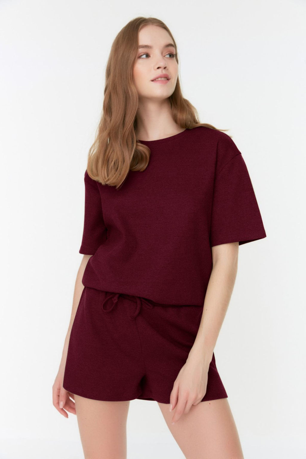 Trendyolmilla Siyah Waffle Kumas Sortlu Orme Pijama Tak?m? THMSS22PT0524  фото 34