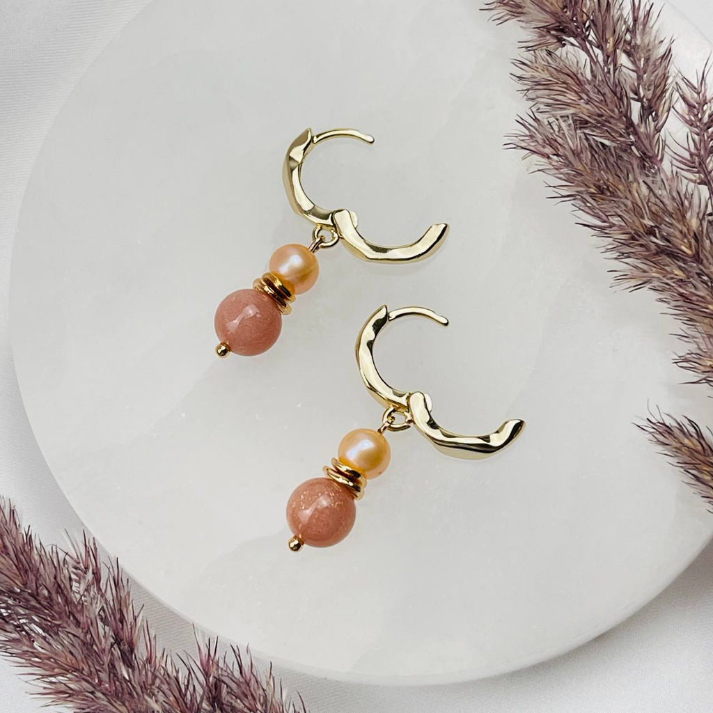 Серьги двойные из Лунного камня и Жемчуга