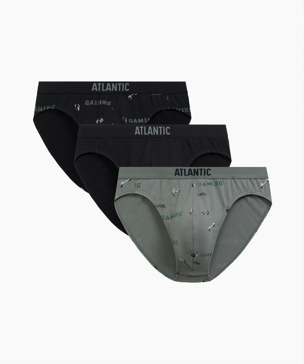 ATLANTIC 3MP-206 Трусы спорт Gym - набор 3 шт. черный + черный + светлый хаки