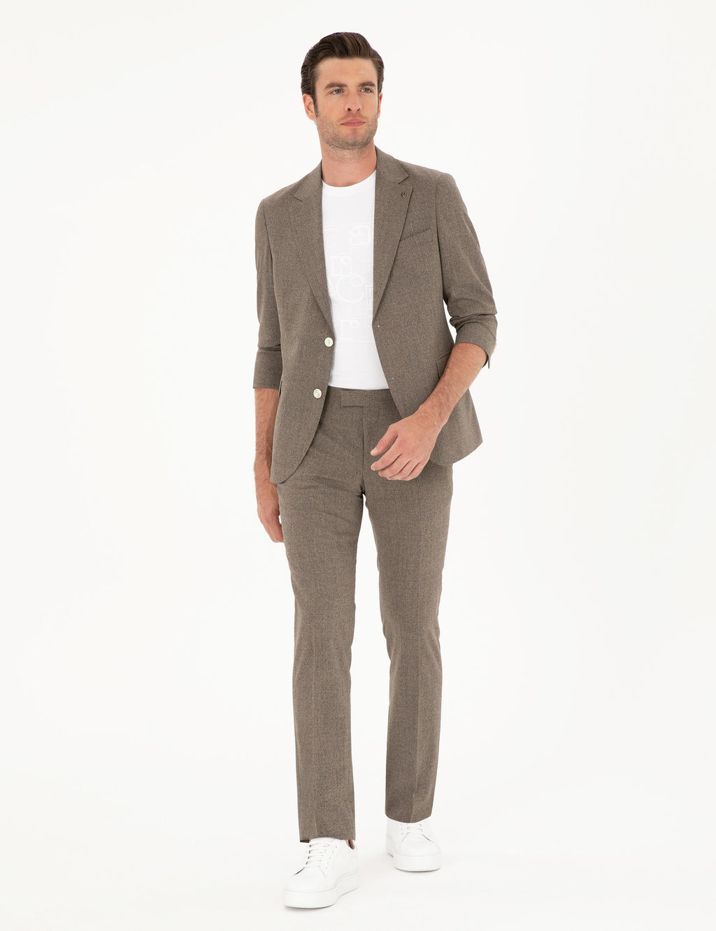 Kahverengi Slim Fit Y_n Kar___ml_ Tak_m Elbise