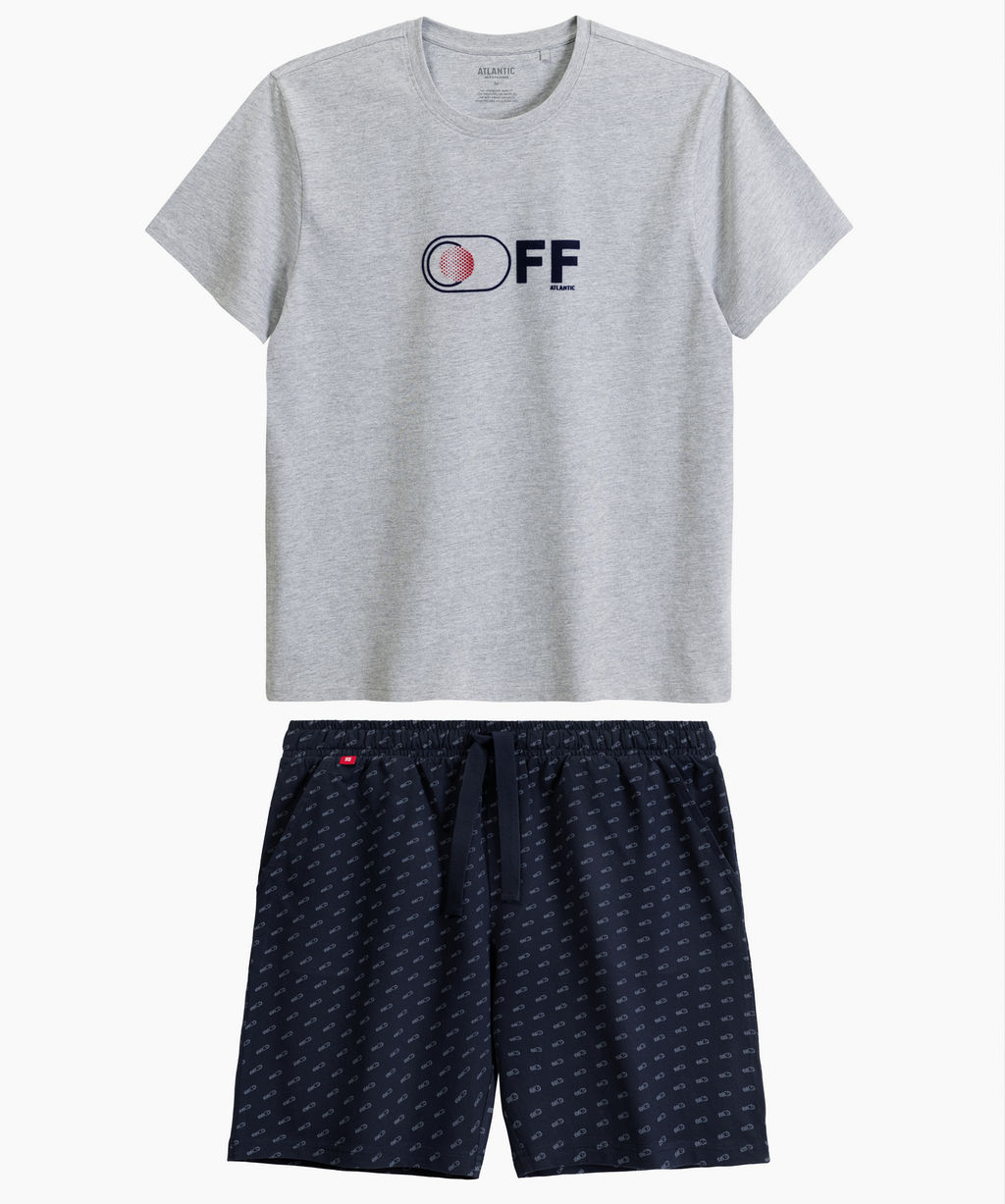 ATLANTIC NMP-395 Пижама мужская Off светло-серый меланж + темно-синий  фото 2