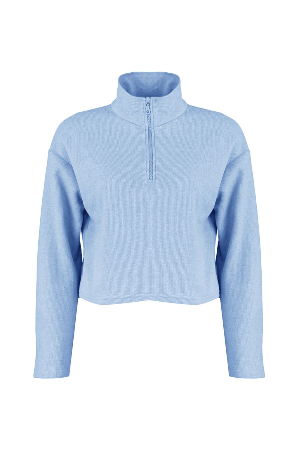 Mavi Selanik/Triko Gorunumlu Fermuarl? Yaka Regular/Normal Kal?p Orme Sweatshirt TWOAW22SW0732