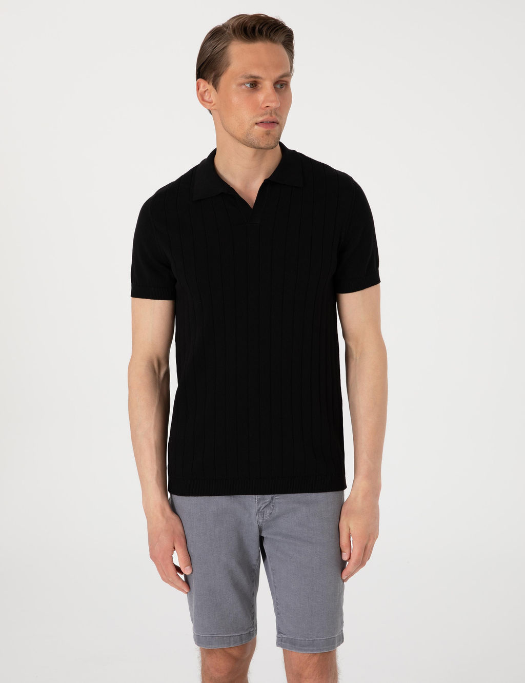 Siyah Slim Fit %100 Pamuk Polo Yaka Triko Ti__rt