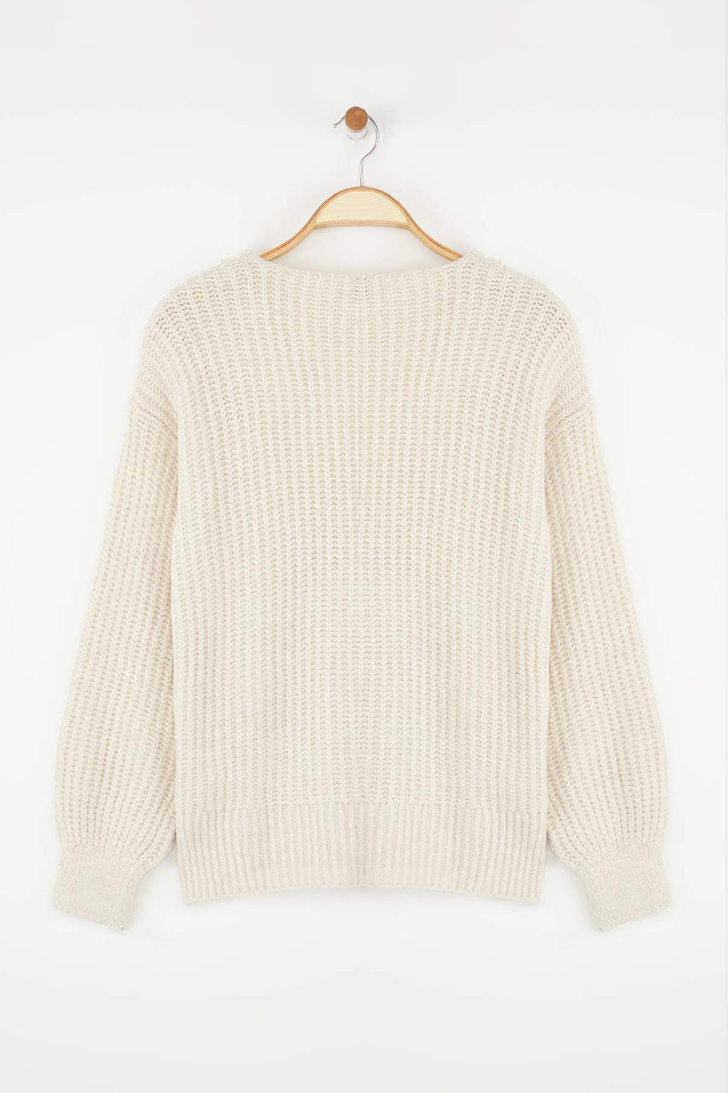 Bej Gomlek Yaka Garnili Yumusak Dokulu Genis Kal?p Triko H?rka TWOAW26HI00058