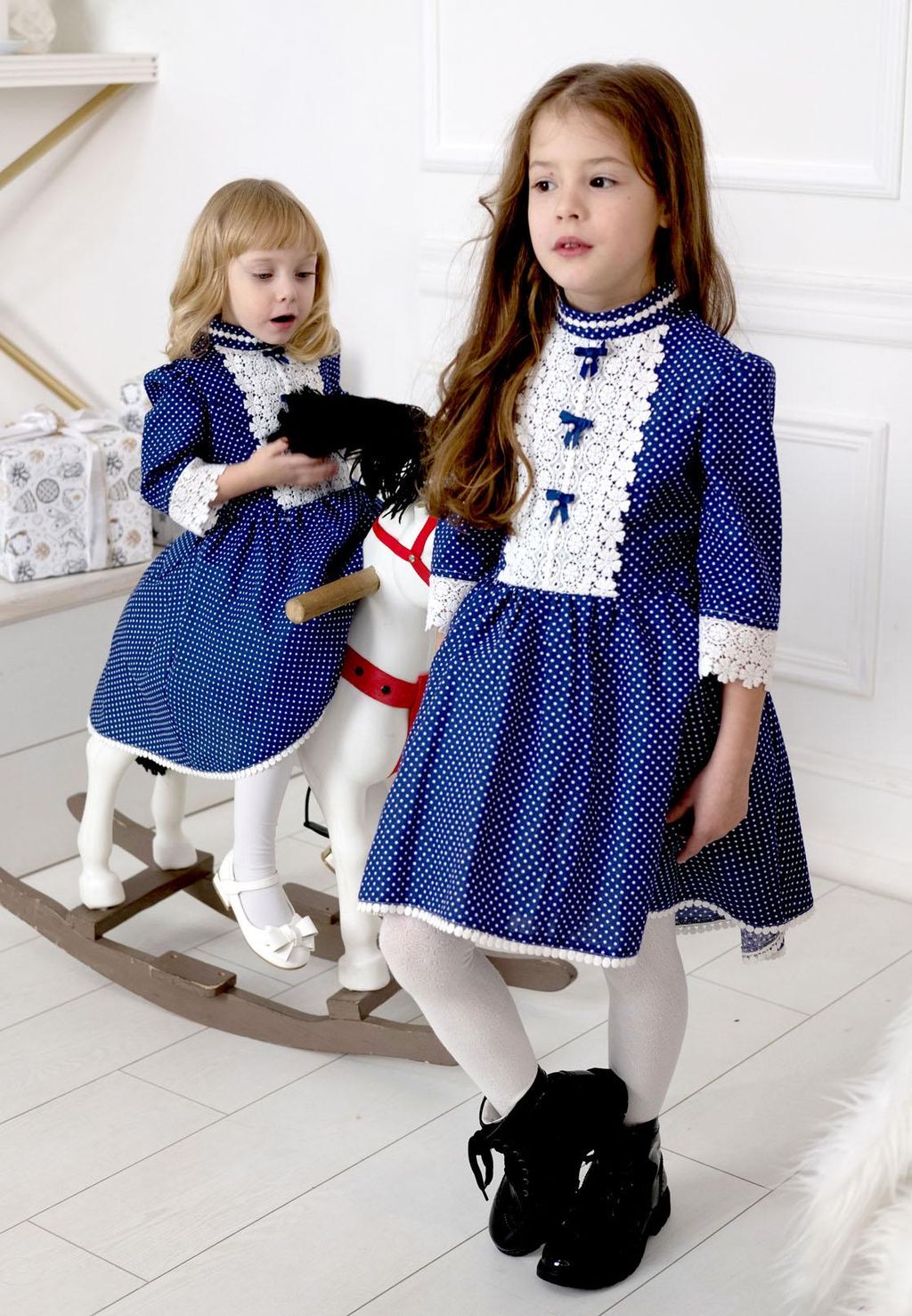 Платье МТ-422 горошек на синем