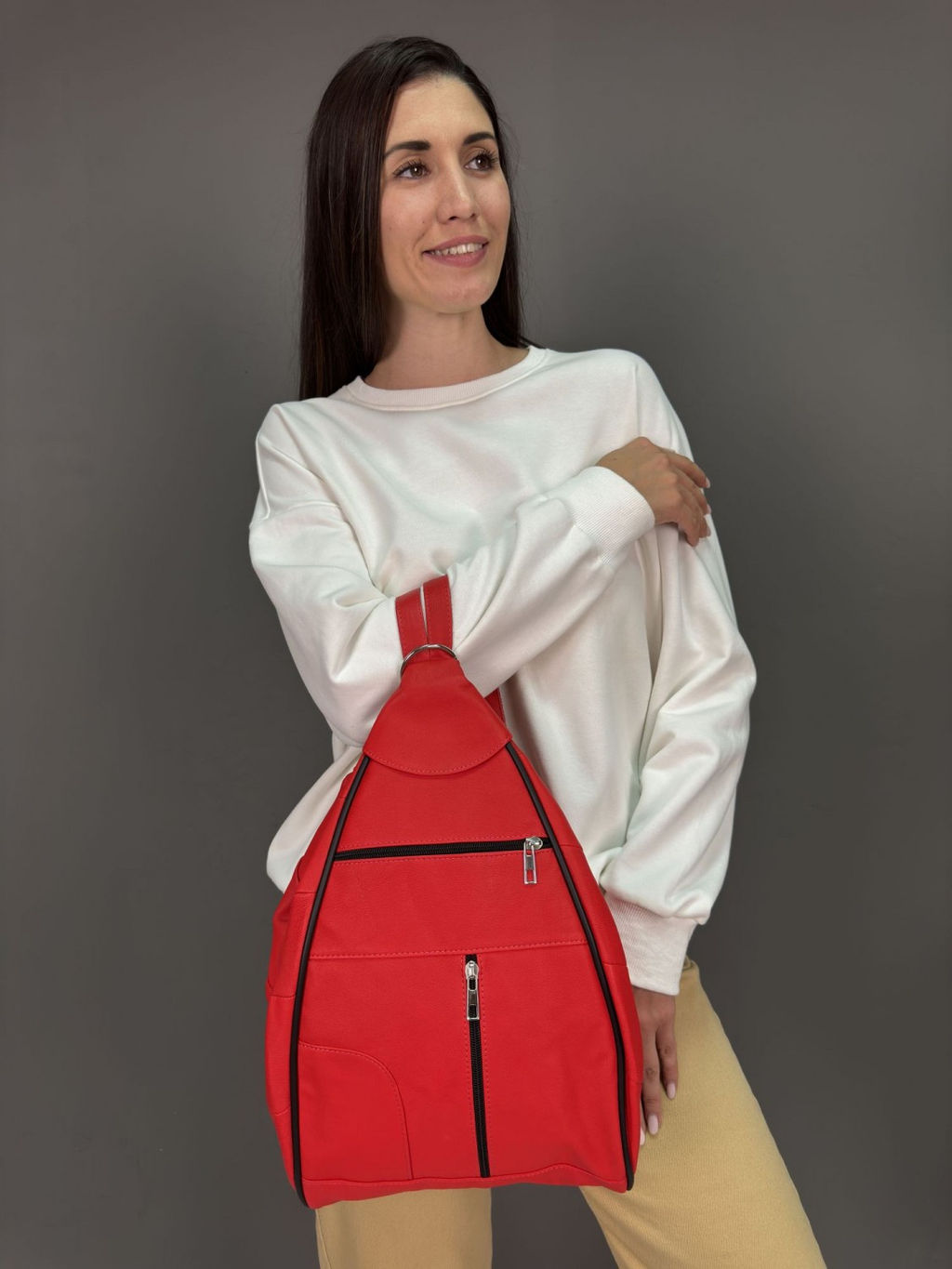 Рюкзак sefaro ZTT-888 из телячьей кожи красный 24×34×15 см  фото 2