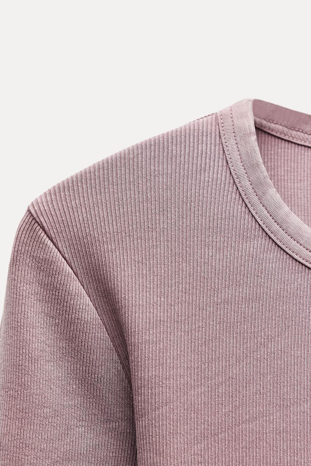 LONG SLEEVE WASHED EFFECT RIBBED T-SHIRT - Zara фото 31