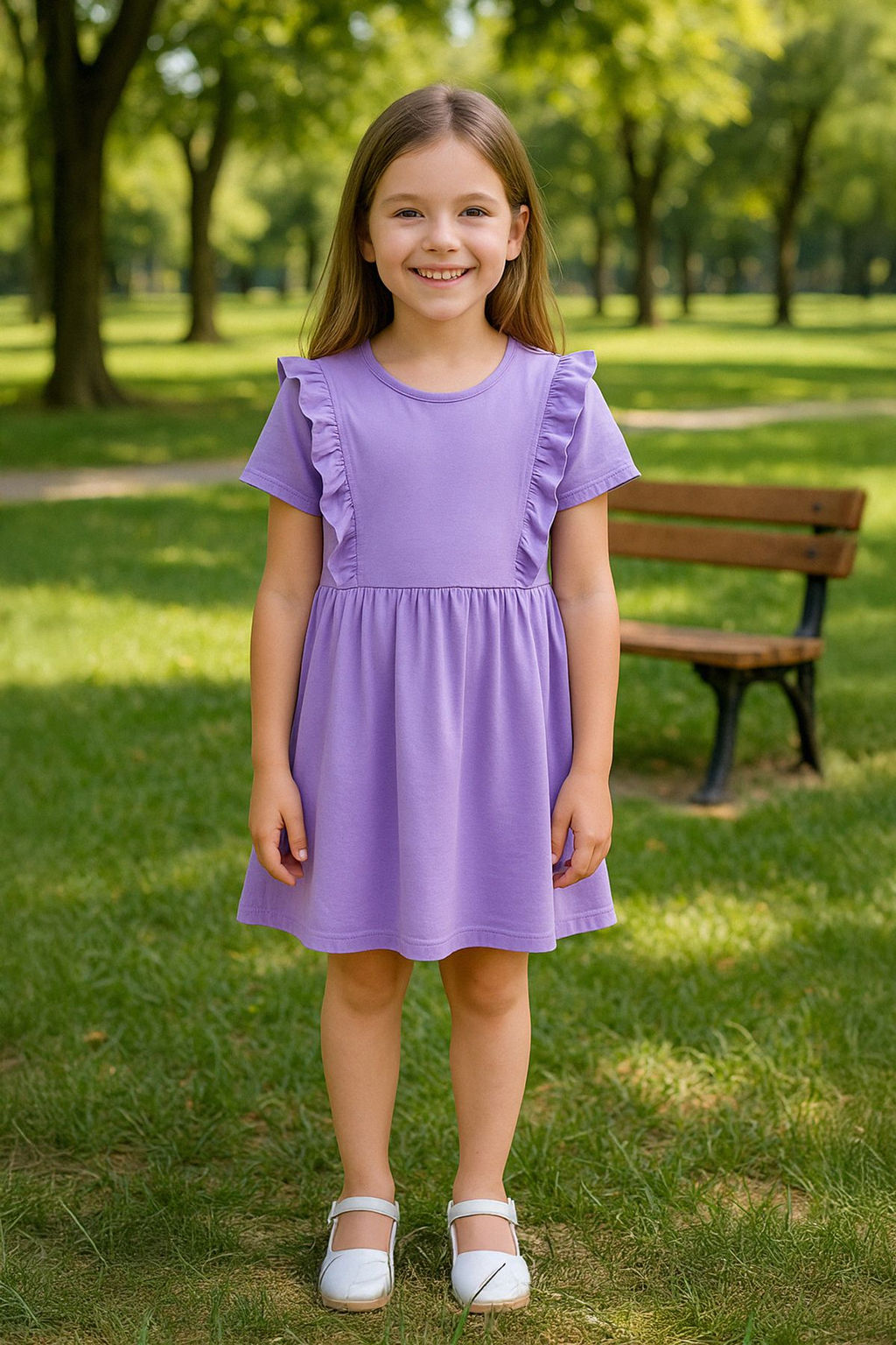 Mor K?z Cocuk %100 Pamuk F?rf?rl? K?sa Kol Mini Bayraml?k Orme Elbise TKDSS25EL00065
